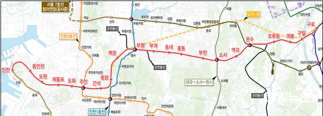 인천시, 경인전철 지하화 선도사업 제안서 국토부 제출 (사진 : 경인전철 지하화 사업 구간 노선도) ⓒ 인천시 노선도0.jpg