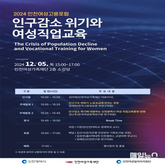 인천광역여성새로일하기센터, “인구감소 위기와 여성직업교육”주제로 포럼 개최 ⓒ 인천시 image100.jpg
