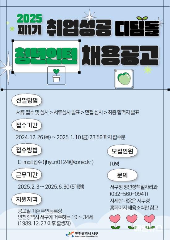 서구, 2025년 제1기 취업성공 디딤돌 청년인턴사업 참여자 모집 ⓒ 서구청 3서구, 2025년 제1기 취업성공 디딤돌 청년인턴사업 참여자 모집 (1)01.jpg
