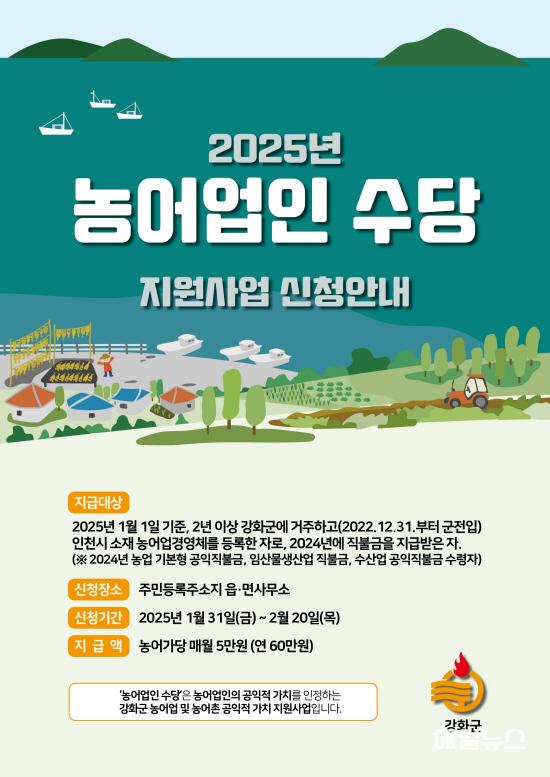 강화군, ‘농어업인 수당’ 신청하세요! (신청안내 포스터) ⓒ 강화군 2025년 농어업인 수당 포스터0.jpg