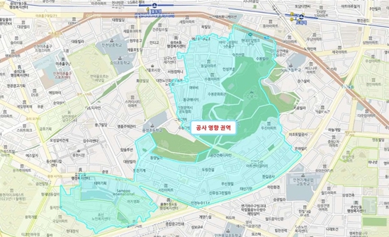 수봉공원 일원 상수도 급수 공급체계 정비 영향 권역