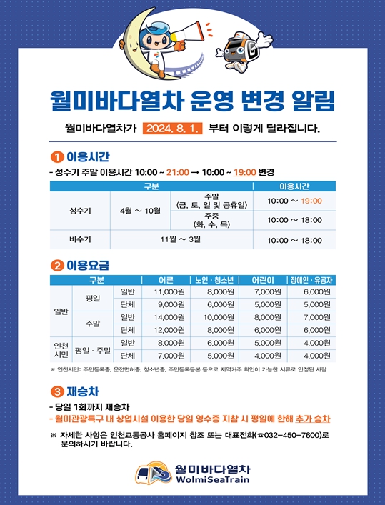 월미바다열차, 8월부터 차등요금제 도입한다